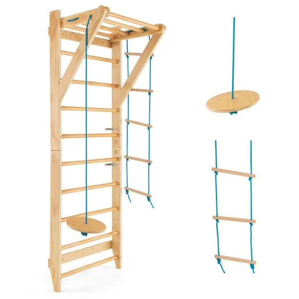 4 en 1 Espalier en Bois avec 8 Barres pour Exercicer à Domicile 80 X 60 X 220 CM Charge 100 KG 12 Accessoires Inclus