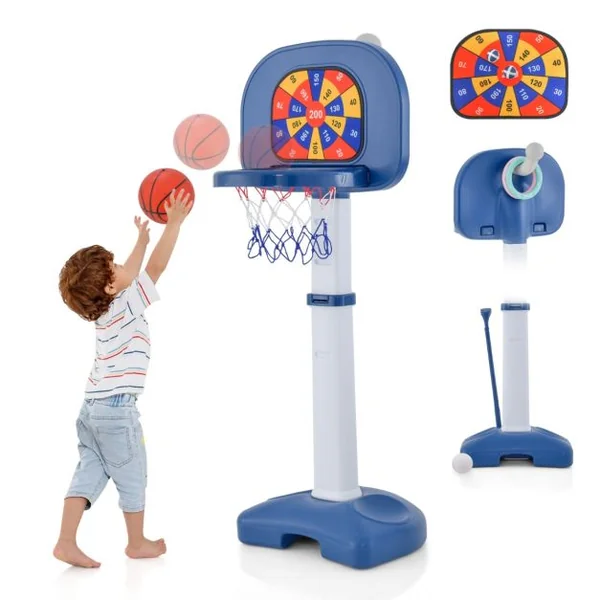 4 en 1 Panier de Basketball Enfants avec Hauteur Réglable(100-140cm) Support de Basket-ball en HDPE & Golf avec Accessoires Riches pour Garçons Filles de 3 Ans+