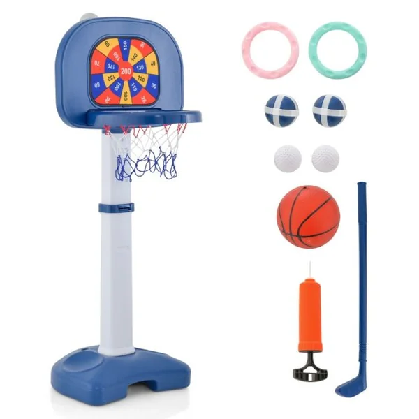 4 en 1 Panier de Basketball Enfants avec Hauteur Réglable(100-140cm) Support de Basket-ball en HDPE & Golf avec Accessoires Riches pour Garçons Filles de 3 Ans+