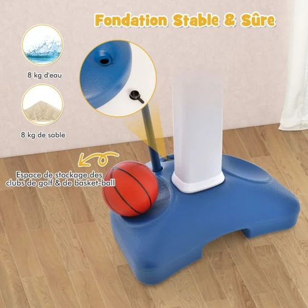 4 en 1 Panier de Basketball Enfants avec Hauteur Réglable(100-140cm) Support de Basket-ball en HDPE & Golf avec Accessoires Riches pour Garçons Filles de 3 Ans+