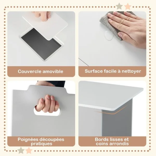 4 en 1 Table Enfants avec 2 Chaises Table d'activités avec Banc de Rangement & Couvercle Amovible Charge 30kg pour Enfants de 3 Ans+