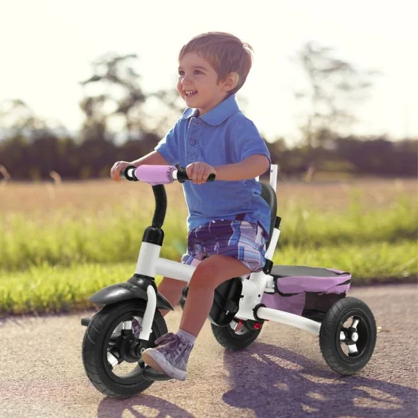4 en 1 Tricycle Bébé Évolutif 1-5 Ans avec Auvent&Poignée Réglables Draisienne Évolutif Pliable avec Siège Réversible & Pédale Pliable Roues Gris
