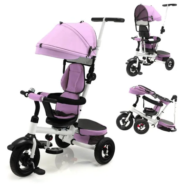 4 en 1 Tricycle Bébé Évolutif 1-5 Ans avec Auvent&Poignée Réglables Draisienne Évolutif Pliable avec Siège Réversible & Pédale Pliable Roues Gris