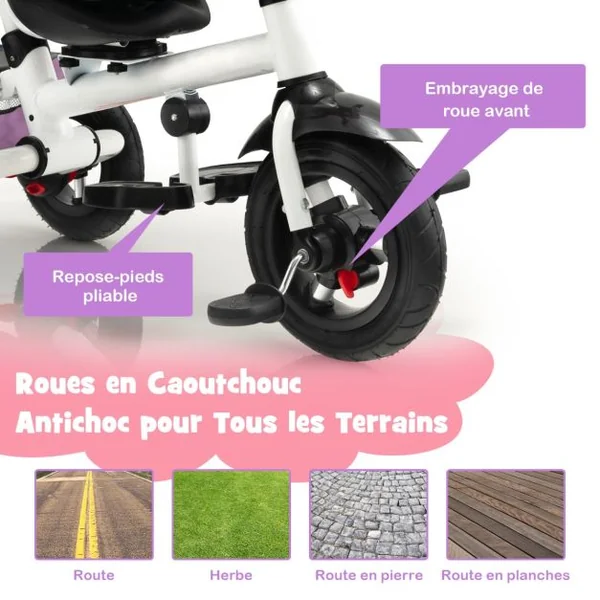 4 en 1 Tricycle Bébé Évolutif 1-5 Ans avec Auvent&Poignée Réglables Draisienne Évolutif Pliable avec Siège Réversible & Pédale Pliable Roues Gris