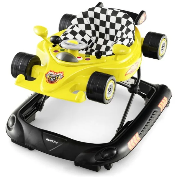 4 en 1 Trotteur Bébé Évolutif Pliable avec 3 Hauteur Réglable Trotteur Marche avec Lumière Charge 12 kg pour Bébé de 6+ Mois Jaune/Rose/Rouge