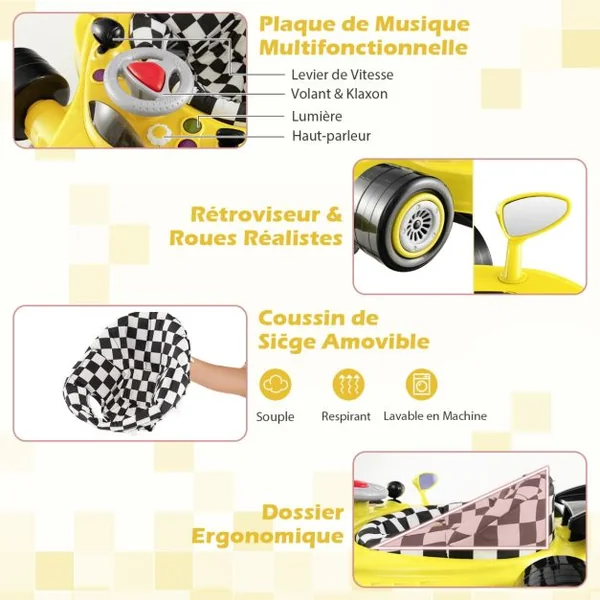 4 en 1 Trotteur Bébé Évolutif Pliable avec 3 Hauteur Réglable Trotteur Marche avec Lumière Charge 12 kg pour Bébé de 6+ Mois Jaune/Rose/Rouge