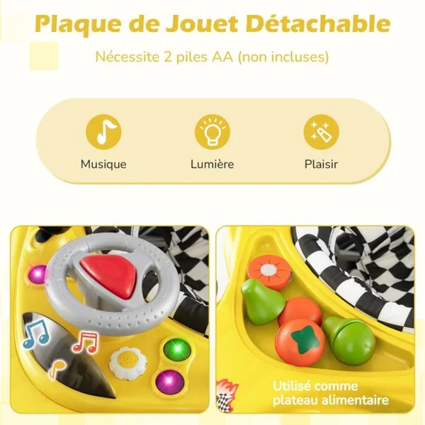 4 en 1 Trotteur Bébé Évolutif Pliable avec 3 Hauteur Réglable Trotteur Marche avec Lumière Charge 12 kg pour Bébé de 6+ Mois Jaune/Rose/Rouge