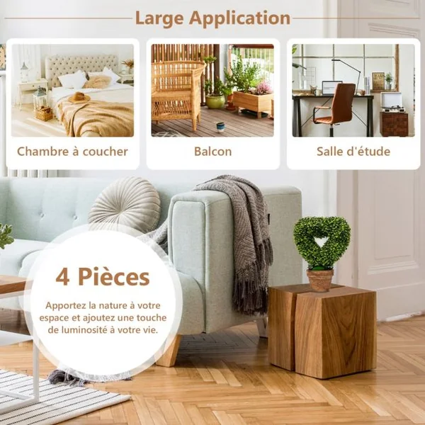 4 Plantes Artificielle en Pot Fausses Plantes Vertes Décoration pour Salon Bureau Chambre Interieur