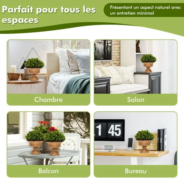 4 Plantes Artificielle en Pot Fausses Pomme de Pin Vertes Décoration pour Salon Bureau Chambre Interieur