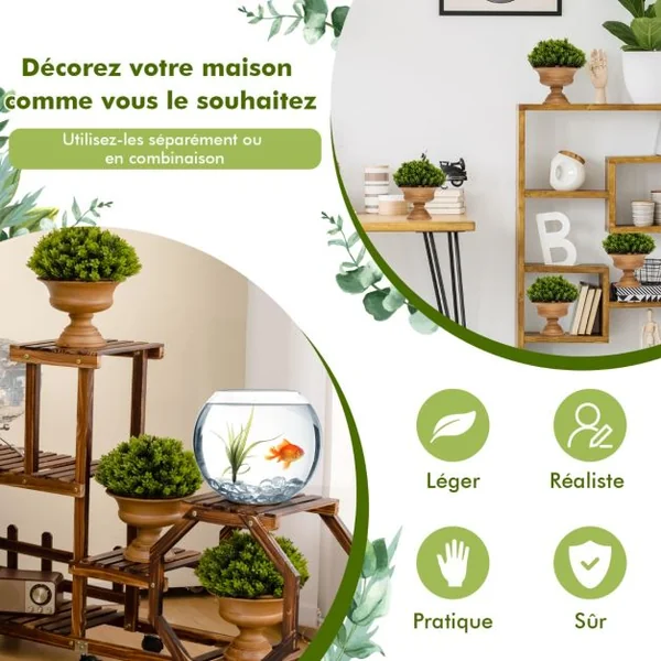 4 Plantes Artificielle en Pot Fausses Pomme de Pin Vertes Décoration pour Salon Bureau Chambre Interieur