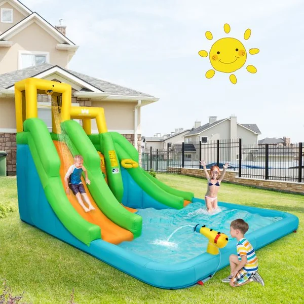 5 en 1 Château Gonflable Enfants avec Toboggan Double Parc Aquatique Gonflable Charge 159kg pour 3 Enfants de 3-10 Ans sans Ventilateur