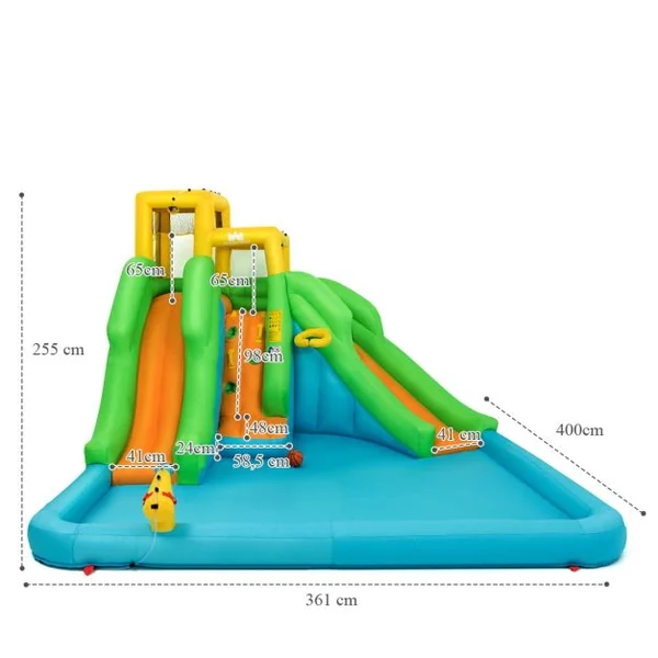 5 en 1 Château Gonflable Enfants avec Toboggan Double Parc Aquatique Gonflable Charge 159kg pour 3 Enfants de 3-10 Ans sans Ventilateur