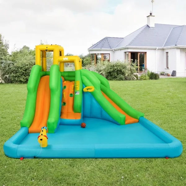 5 en 1 Château Gonflable Enfants avec Toboggan Double Parc Aquatique Gonflable Charge 159kg pour 3 Enfants de 3-10 Ans sans Ventilateur