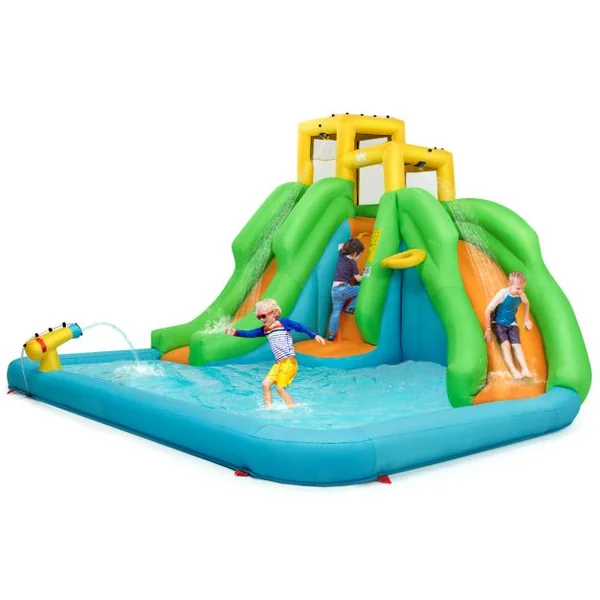 5 en 1 Château Gonflable Enfants avec Toboggan Double Parc Aquatique Gonflable Charge 159kg pour 3 Enfants de 3-10 Ans sans Ventilateur