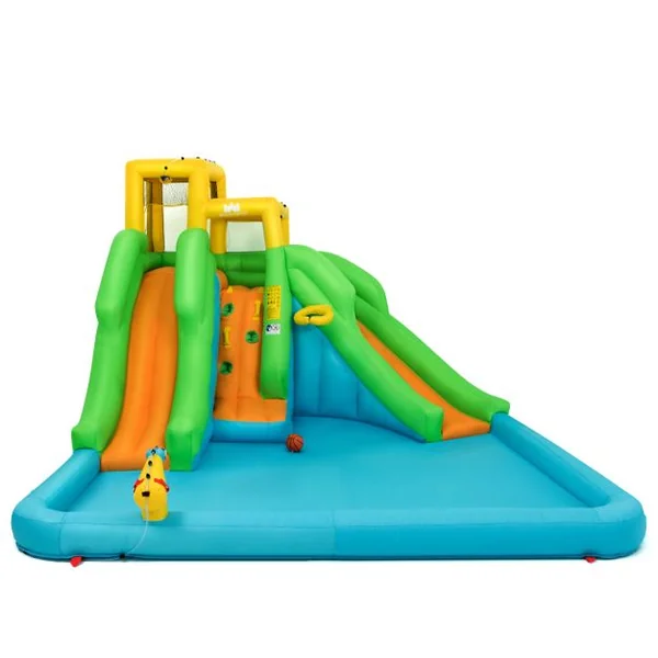 5 en 1 Château Gonflable Enfants avec Toboggan Double Parc Aquatique Gonflable Charge 159kg pour 3 Enfants de 3-10 Ans sans Ventilateur