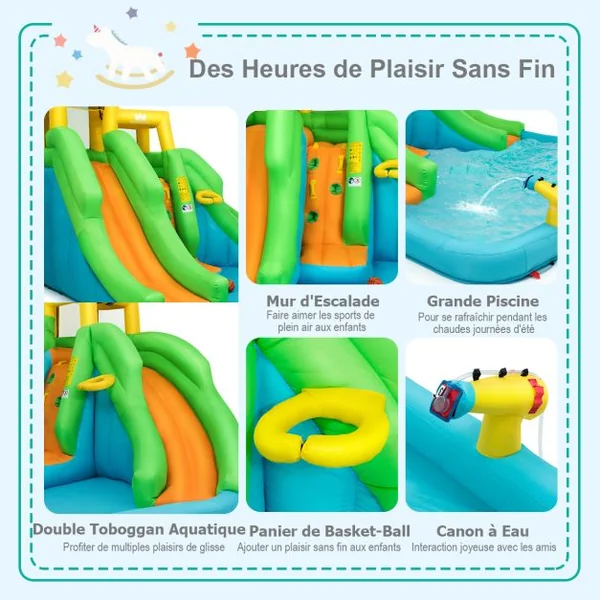 5 en 1 Château Gonflable Enfants avec Toboggan Double Parc Aquatique Gonflable Charge 159kg pour 3 Enfants de 3-10 Ans sans Ventilateur