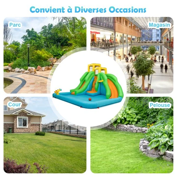 5 en 1 Château Gonflable Enfants avec Toboggan Double Parc Aquatique Gonflable Charge 159kg pour 3 Enfants de 3-10 Ans sans Ventilateur