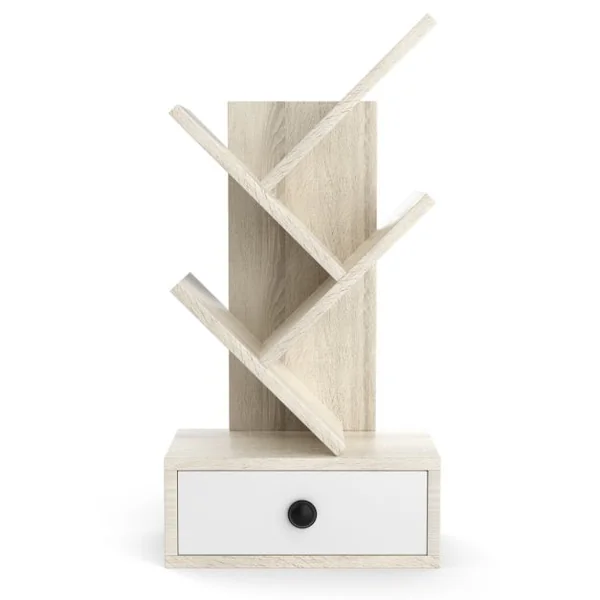 60 CM Bibliothèque en Forme d'Arbre 5 Niveaux avec Tiroir Mini Étagères de Rangement pour Bureau Salon et Chambre Marron/Beige