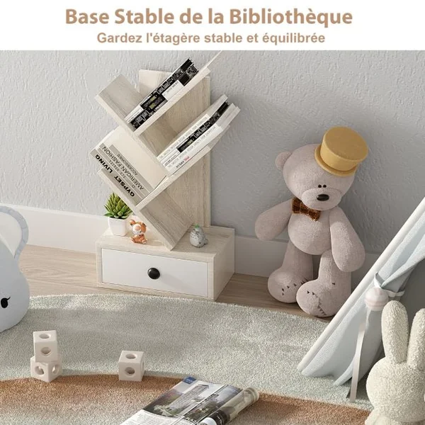 60 CM Bibliothèque en Forme d'Arbre 5 Niveaux avec Tiroir Mini Étagères de Rangement pour Bureau Salon et Chambre Marron/Beige
