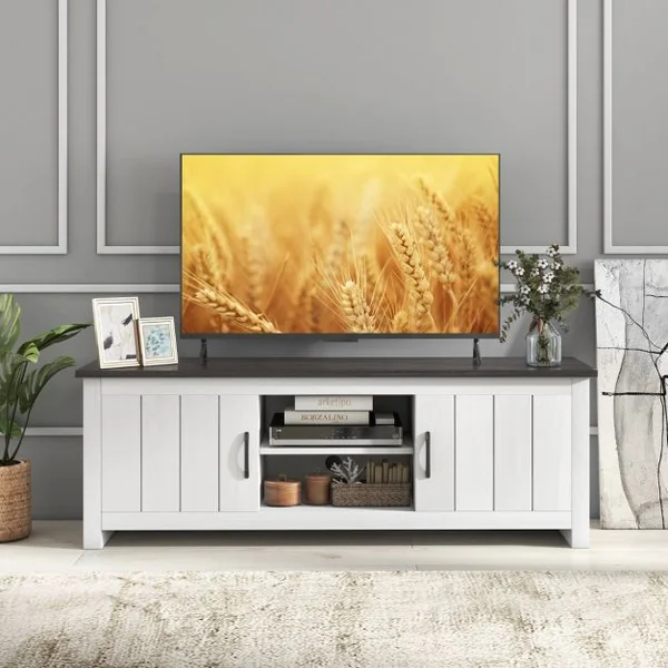 60" Meuble TV avce 4 Compartiments 2 portes 2 Trous de Gestion des Câbles pour Salon Chambre 145 x 39,5 x 49,5 cm Brun