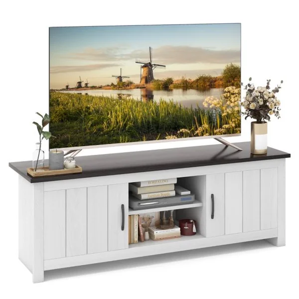 60" Meuble TV avce 4 Compartiments 2 portes 2 Trous de Gestion des Câbles pour Salon Chambre 145 x 39,5 x 49,5 cm Brun