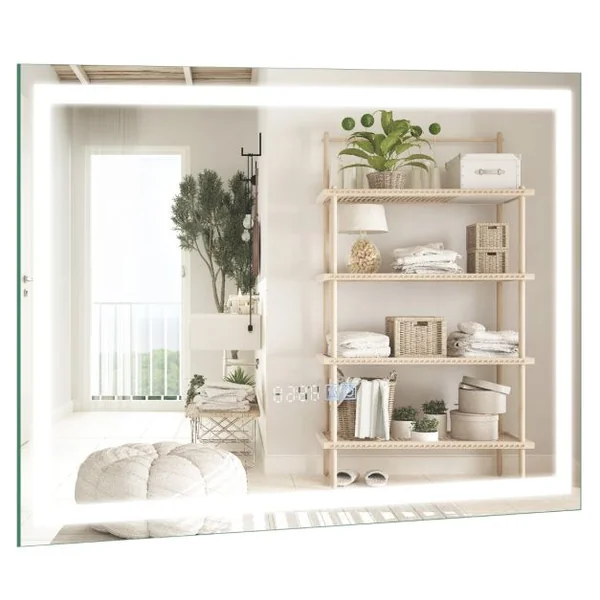 60 x 40 cm Miroir de Salle de Bain 3000-6000k Fonction Mémoire Affichage Temps Température IP44 avec Interrupteur Tactile Argent