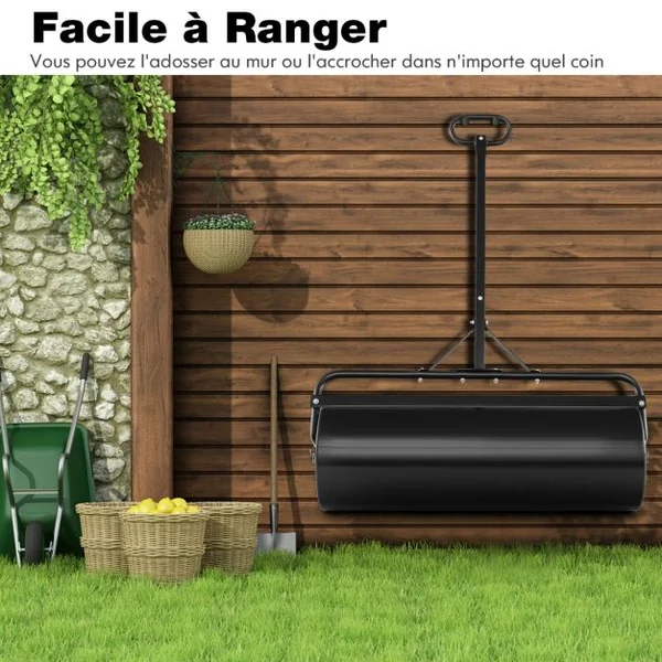 63L Rouleau à Gazon de Jardin en Métal avec Largeur de 90 cm & Poignée de Préhension Détachable Rouleau de Pelouse Rempli d'Eau/Sable Noir/Vert