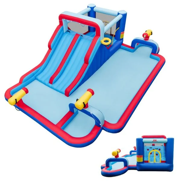 6 en 1 Château Gonflable avec Doubles Toboggans Aquatiques & Piscine Aire de Jeux Gonflable Charge 135kg pour 3 Enfants de 3-5 Ans
