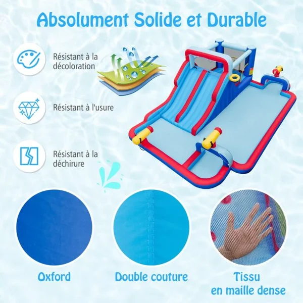 6 en 1 Château Gonflable avec Doubles Toboggans Aquatiques & Piscine Aire de Jeux Gonflable Charge 135kg pour 3 Enfants de 3-5 Ans