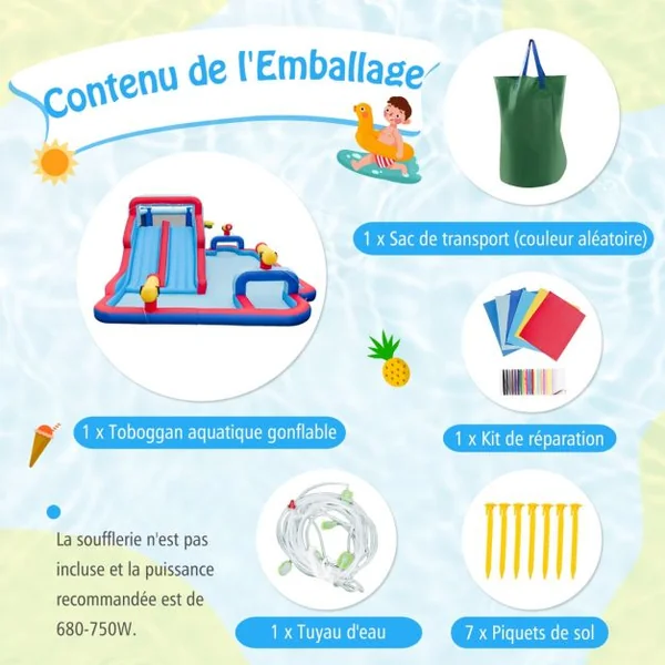 6 en 1 Château Gonflable avec Doubles Toboggans Aquatiques & Piscine Aire de Jeux Gonflable Charge 135kg pour 3 Enfants de 3-5 Ans