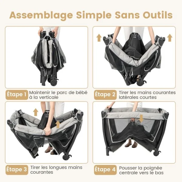 6 en 1 Lit Parapluie Bébé avec Matelas & Table à Langer Auvent Réglable & 2 Jouets Musique et Sac de Transport Berceau pour Bébé de 0-3 Ans Vert/Noir