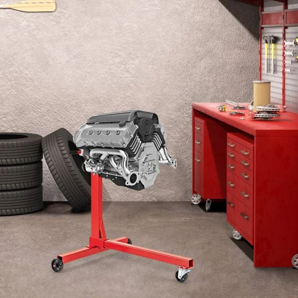 750LBS Support de Moteur avec Tête Rotative 360° et 4 Bras Réglables Support de Levage de Moteur avec Roulettes Poignée Antidérapante Rouge