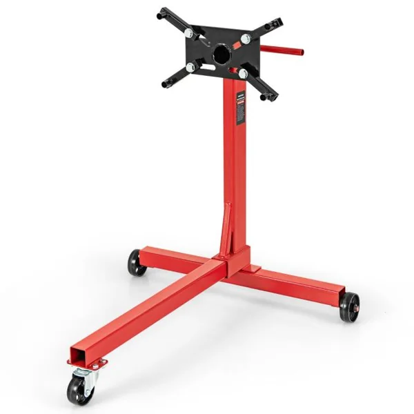 750LBS Support de Moteur avec Tête Rotative 360° et 4 Bras Réglables Support de Levage de Moteur avec Roulettes Poignée Antidérapante Rouge