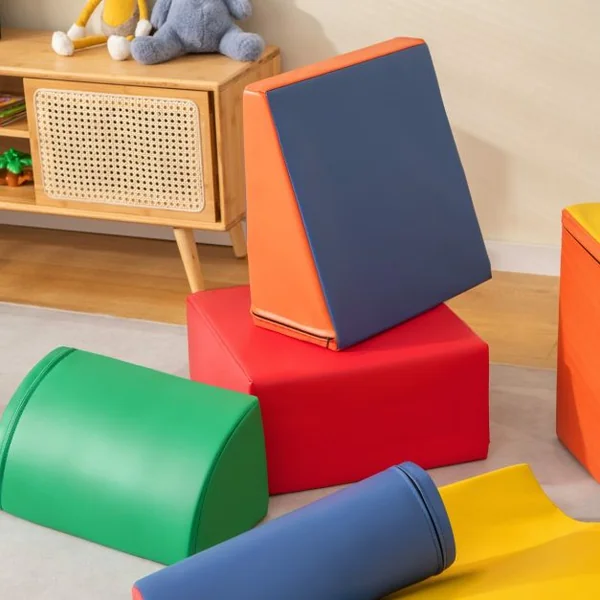 7PCS Blocs de Construction en Mousse Housse en PU Modules de Motricité pour Enfants Jouets Éducatifs 18 Mois+ pour Ramper
