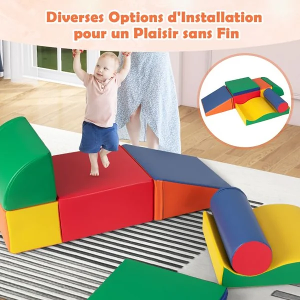 7PCS Blocs de Construction en Mousse Housse en PU Modules de Motricité pour Enfants Jouets Éducatifs 18 Mois+ pour Ramper