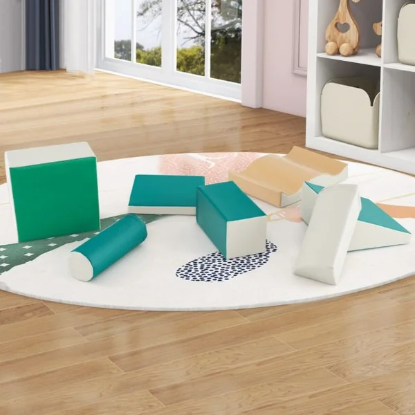 7PCS Blocs de Construction en Mousse Housse en PU Modules de Motricité pour Enfants Jouets Éducatifs 18 Mois+ pour Ramper Vert