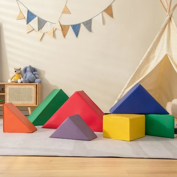 7PCS Modules de Motricitéen Mousse avec Housse en PU Blocs de Construction d’Escalade Doux Couleurs Vives 18 Mois+