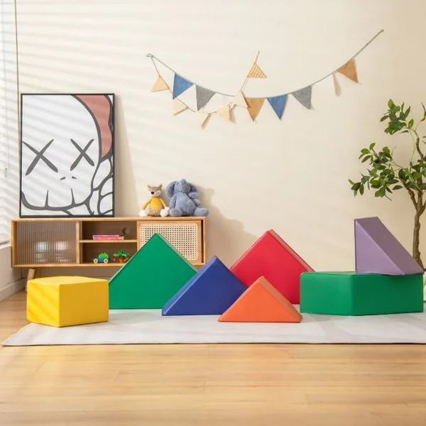 7PCS Modules de Motricitéen Mousse avec Housse en PU Blocs de Construction d’Escalade Doux Couleurs Vives 18 Mois+