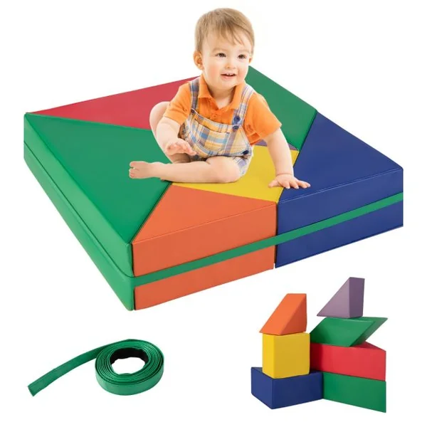 7PCS Modules de Motricitéen Mousse avec Housse en PU Blocs de Construction d’Escalade Doux Couleurs Vives 18 Mois+