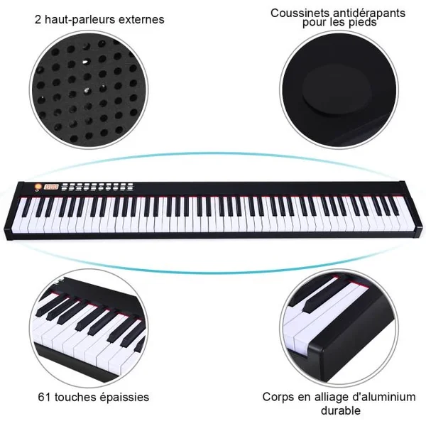 88 Touches Clavier de Piano Numérique Portable Enfants avec Fonction MIDI et Bluetooth Noir/Blanc