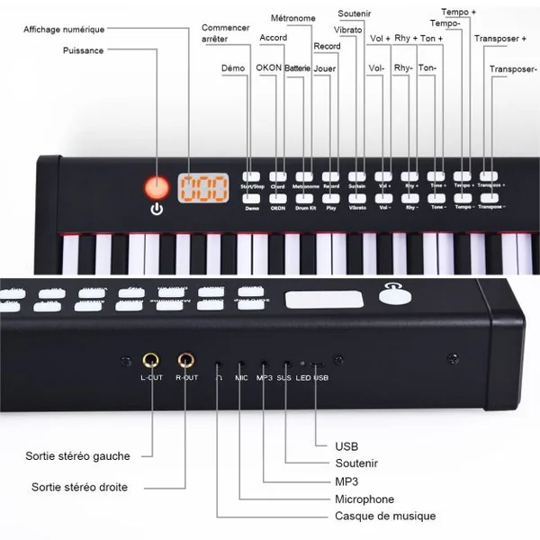 88 Touches Clavier de Piano Numérique Portable Enfants avec Fonction MIDI et Bluetooth Noir/Blanc