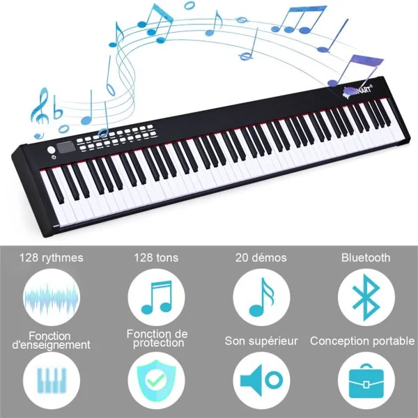 88 Touches Clavier de Piano Numérique Portable Enfants avec Fonction MIDI et Bluetooth Noir/Blanc