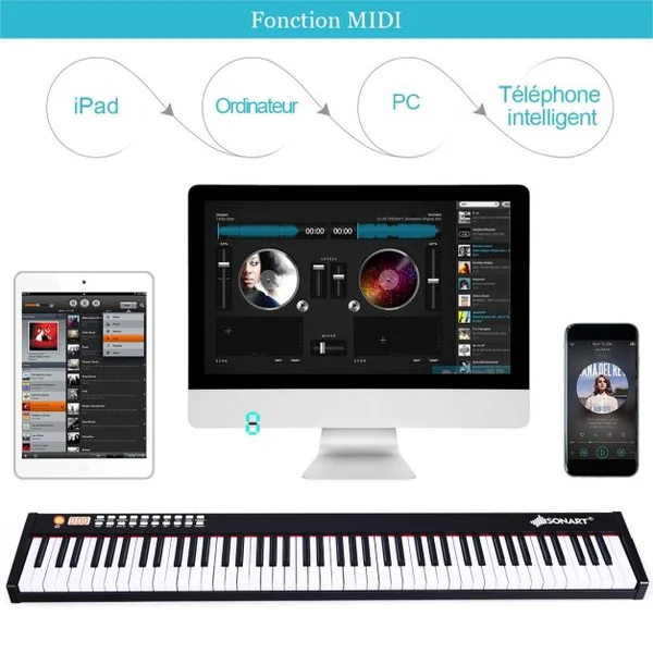 88 Touches Clavier de Piano Numérique Portable Enfants avec Fonction MIDI et Bluetooth Noir/Blanc