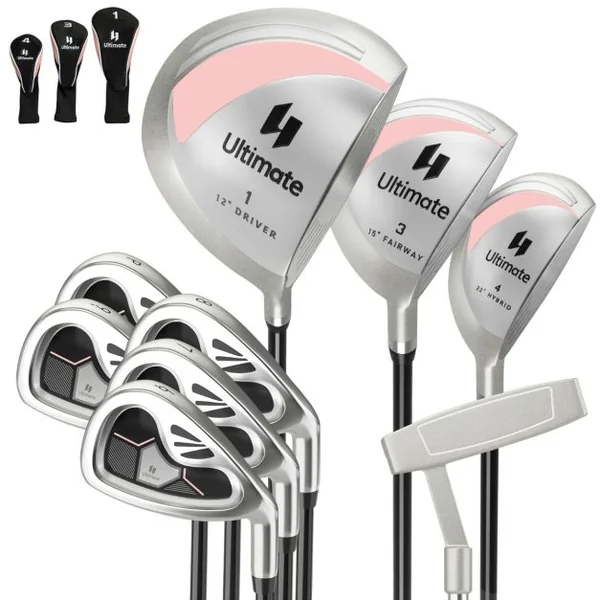 9 Pièces Clubs de Golf pour Femmes Droitière Driver en Alliage Rose