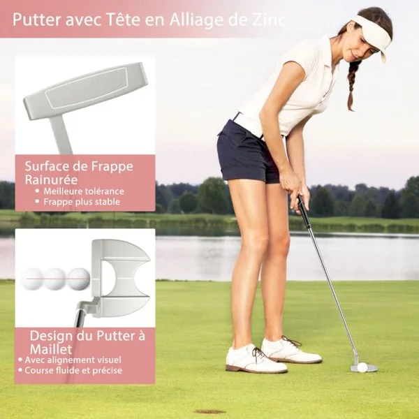 9 Pièces Clubs de Golf pour Femmes Droitière Driver en Alliage Rose