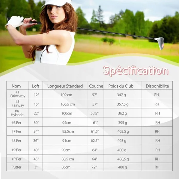 9 Pièces Clubs de Golf pour Femmes Droitière Driver en Alliage Rose