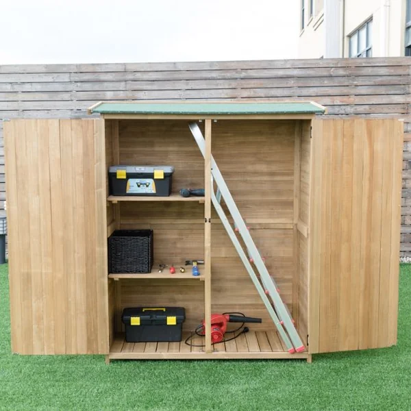 Abri de Jardin en Bois Cabane de Jardin Extérieur Double Portes avec Loquet Toit Incliné en Asphalte Cabanon Jardin Extérieur 140 x 50 x 162 cm Naturel