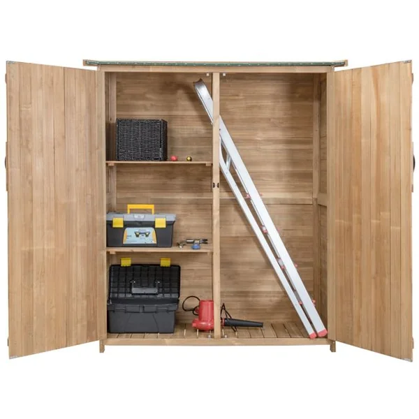 Abri de Jardin en Bois Cabane de Jardin Extérieur Double Portes avec Loquet Toit Incliné en Asphalte Cabanon Jardin Extérieur 140 x 50 x 162 cm Naturel