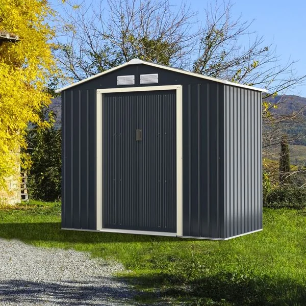 Abri de Jardin en Métal 4,07 ㎡ 213 x 191 x 195 cm/2,71 ㎡ 213 x 127 x 195 cm/1.36 ㎡ 213 x 64 x 195 cm avec 2 Portes Coulissantes Verrouillables 4 Trous d’Aération Gris pour Vélo