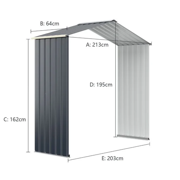 Abri de Jardin en Métal 4,07 ㎡ 213 x 191 x 195 cm/2,71 ㎡ 213 x 127 x 195 cm/1.36 ㎡ 213 x 64 x 195 cm avec 2 Portes Coulissantes Verrouillables 4 Trous d’Aération Gris pour Vélo